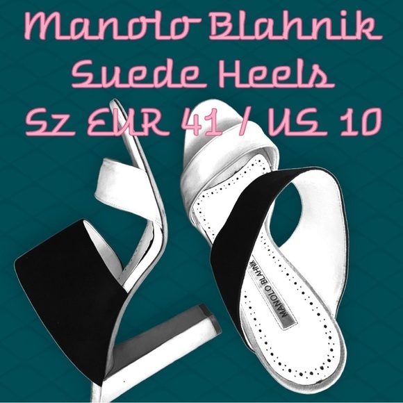 Manolo Blahnik sz 41 suede platform slides heels sandals colorblock Twotone - Picture 1 of 11